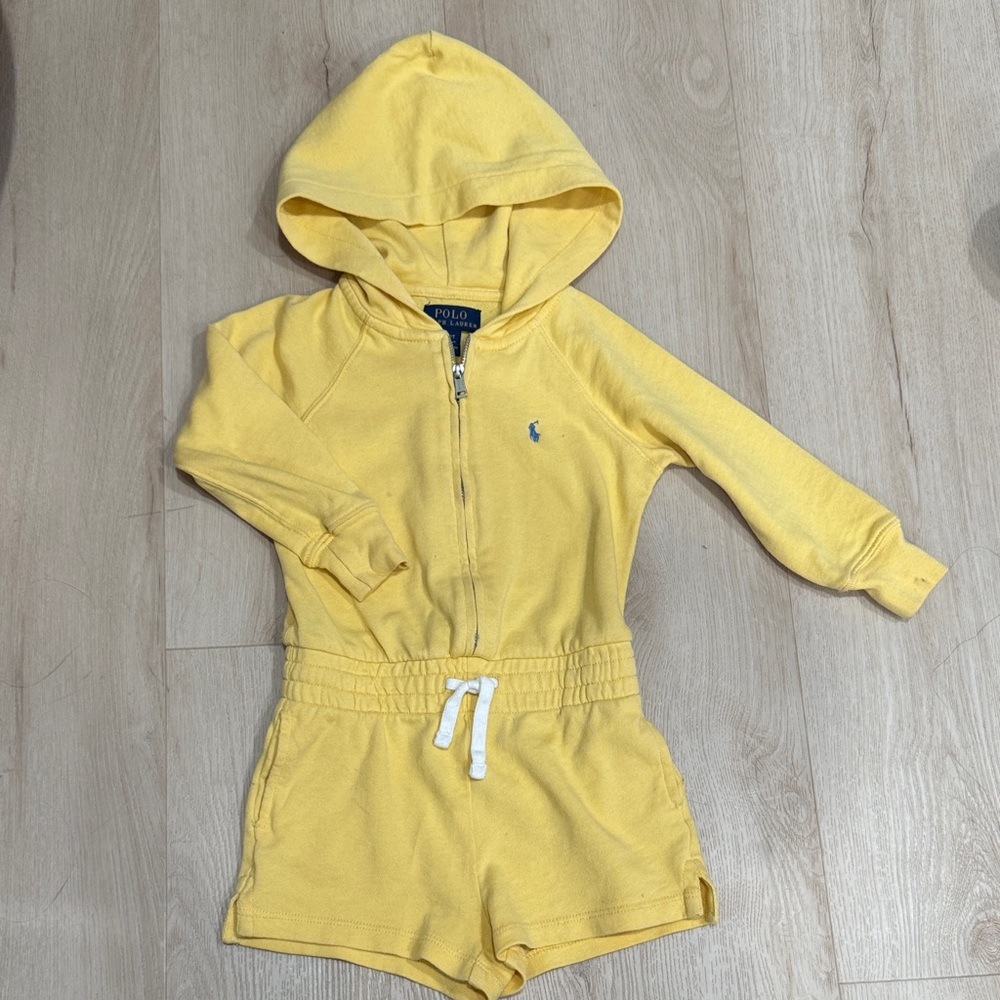 Toddler Girl Polo by Ralph Lauren Cream Hooded Short Romper